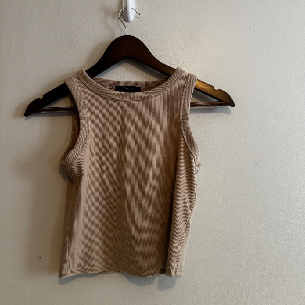 Forever 21 Women's Sm Tan Ribbed Tank Top Layers Basics Boho Earth Tones